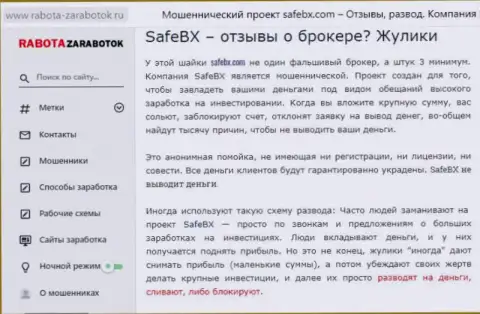 Работая совместно с конторой SafeBX Com, есть риск оказаться без денег (обзор конторы)