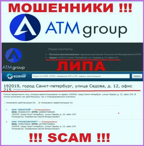 В глобальной сети интернет и на сервисе лохотронщиков ATM Group нет честной инфы о их официальном адресе