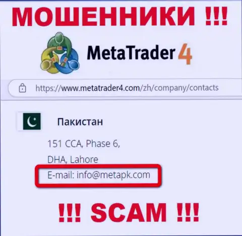 В контактной инфе, на информационном сервисе мошенников MetaTrader4 Com, указана эта электронная почта