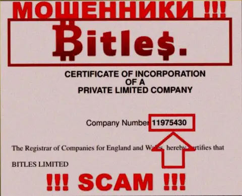 Номер регистрации лохотронщиков Bitles, с которыми не советуем совместно работать - 11975430