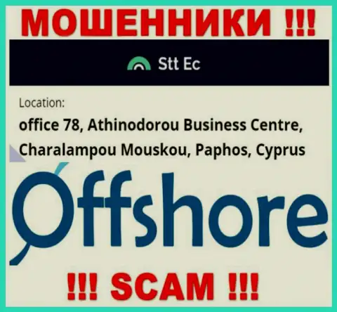 Очень опасно совместно работать, с такого рода мошенниками, как компания STTEC, так как скрываются они в оффшорной зоне - office 78, Athinodorou Business Centre, Charalampou Mouskou, Paphos, Cyprus