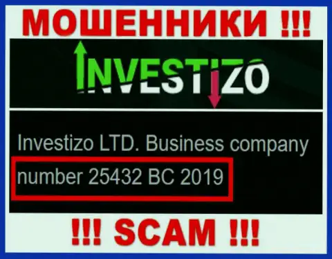 Investizo LTD интернет ворюг Инвестицо было зарегистрировано под этим рег. номером - 25432 BC 2019