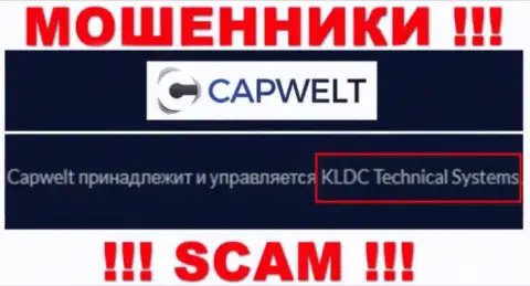 Юридическое лицо организации CapWelt - это KLDC Technical Systems, информация позаимствована с официального сайта