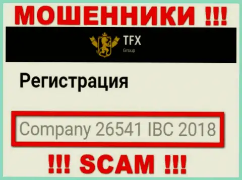 Регистрационный номер, который принадлежит жульнической компании ТФХ-Групп Ком: 26541 IBC 2018
