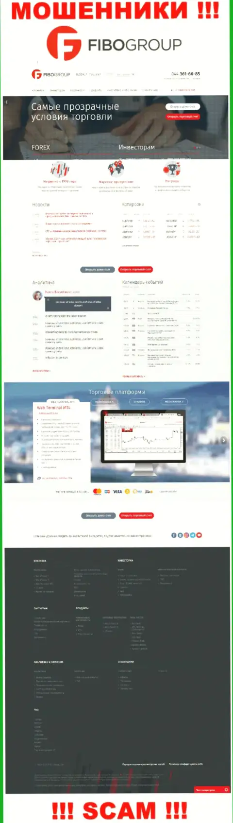 Вид официальной веб-страницы противозаконно действующей компании FiboForex