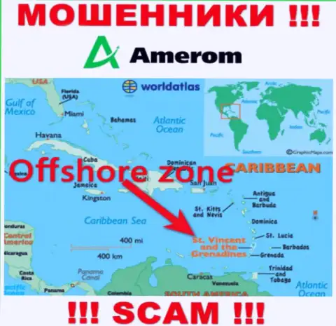 Контора Amerom De зарегистрирована довольно далеко от слитых ими клиентов на территории Saint Vincent and the Grenadines