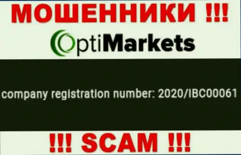 Регистрационный номер, под которым зарегистрирована контора OptiMarket: 2020/IBC00061