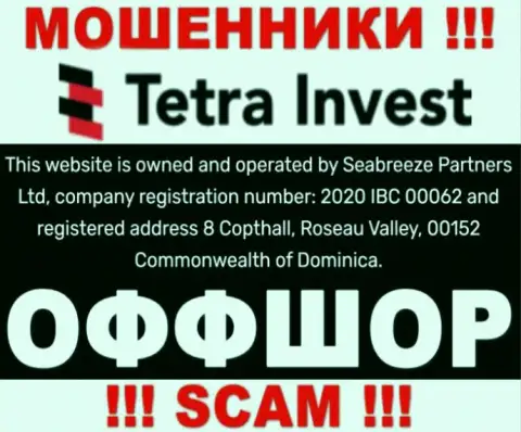 На информационном сервисе мошенников Тетра Инвест говорится, что они находятся в оффшоре - 8 Copthall, Roseau Valley, 00152 Commonwealth of Dominica, будьте очень осторожны