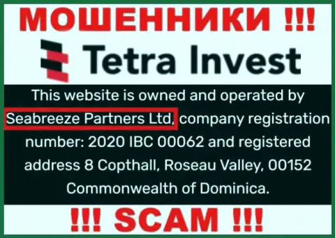 Юр лицом, владеющим лохотронщиками Tetra Invest, является Seabreeze Partners Ltd