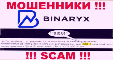 Binaryx не скрыли регистрационный номер: 14819844, да и для чего, обувать клиентов номер регистрации совсем не мешает