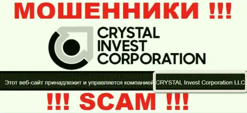 На официальном интернет-портале КРИСТАЛ Инвест Корпорэйшн ЛЛК лохотронщики указали, что ими владеет CRYSTAL Invest Corporation LLC