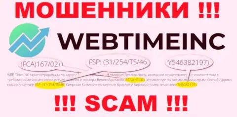 Эта лицензия показана на официальном web-сервисе мошенников ВебТаймИнк Ком