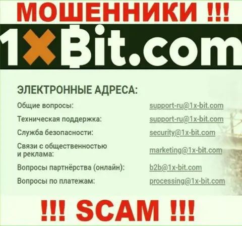 Е-мейл интернет мошенников 1xBit Com, который они представили на своем официальном сайте