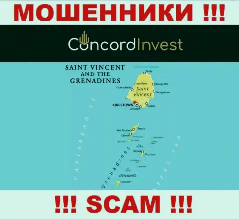 St. Vincent and the Grenadines - именно здесь, в оффшорной зоне, базируются мошенники ConcordInvest Ltd