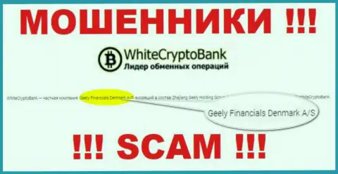 Юр лицом, управляющим мошенниками White Crypto Bank, является Джили Финанс Денмарк А/С