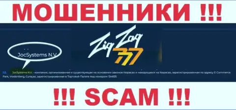 JocSystems N.V - это юридическое лицо internet обманщиков Zig Zag 777
