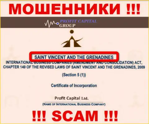 Юридическое место регистрации мошенников Profit Capital Group - St. Vincent and the Grenadines