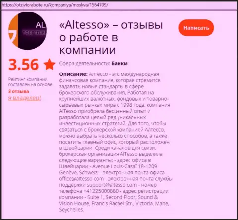 Информационный материал о Forex дилинговой конторе AlTesso на веб-ресурсе Otzivi O Rabote Ru