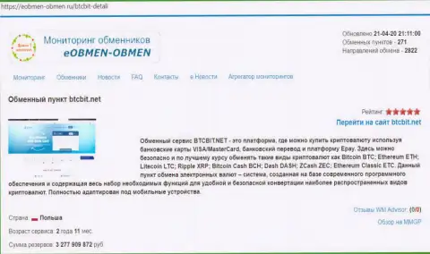 Сведения о компании BTCBIT Net на web-ресурсе Eobmen-Obmen Ru